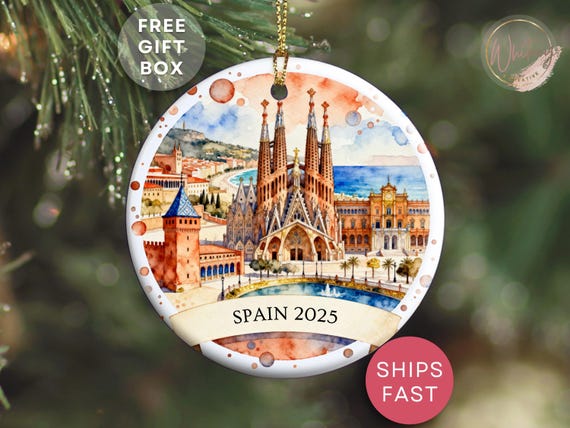 Personalized Spain Ornament, Custom Spain Souvenir Ornament or Spanish Travel Keepsake Gift, Spain Family 2025 European Vacation Ornament