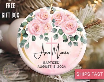 Personalized Girl Baptism Ornament, Custom Christening Keepsake Baby’s First Baptism Gift Religious Dedication Ornament Baby Girl Ornament