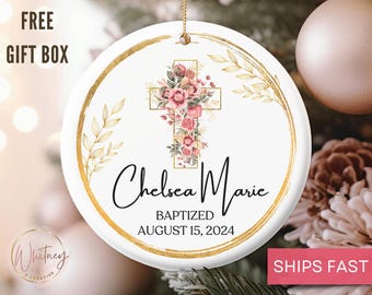 Personalized Girl Baptism Ornament, Custom Christening Keepsake Baby’s First Baptism Gift Religious Dedication Ornament Baby Girl Ornament