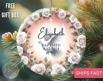 Personalized Girl Baptism Ornament, Custom Christening Keepsake Baby’s First Baptism Gift Religious Dedication Ornament Baby Girl Ornament