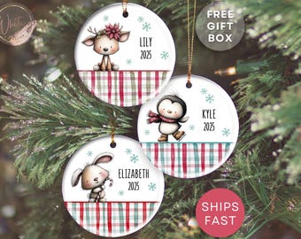 Custom Animal Ornament for Children Personalized Christmas Ornament of Woodland Animal Holiday Kid Gift Animal Keepsake for Boys and Girls