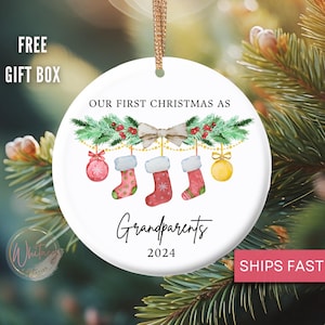 Personalized Grandparent Ornament- Custom First Christmas As Grandparents 2024 Ornament, Grandparents 1st Christmas New Baby Ornament Gift
