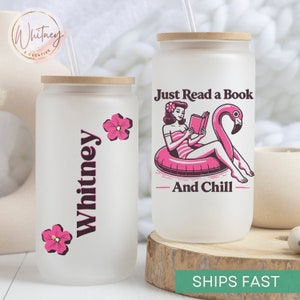 Personalized Summer Reader Ice Coffee Cup, Book Lover Reading Glass Tumbler Can, Book Club Gift Cup, Bookworm Tumbler, Gift for Book Reader
