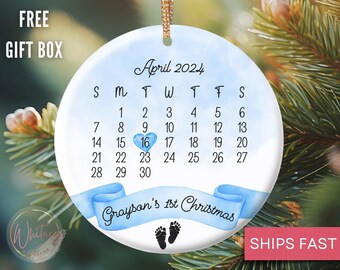 Personalized Baby Boys Christmas Ornament, Custom Baby Boy Ornament Babys 1st Birthday Christmas Gift, Newborn Boy First Christmas Ornament