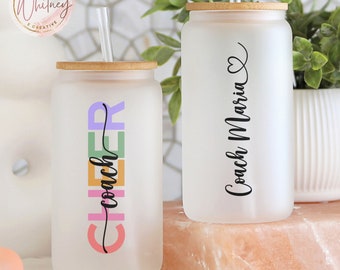 Personalized Cheer Coach Glass Cup, Cheer Coach Tumbler Gift from Cheer Team, Cheer Coach Frosted Glass Cup Gift, Cheer Coach Tumbler Gift