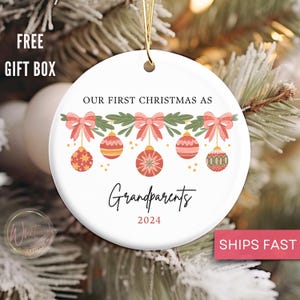 Personalized Grandparent Ornament- Custom First Christmas As Grandparents 2024 Ornament, Grandparents 1st Christmas New Baby Ornament Gift