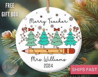 Personalized Teacher Christmas Ornament, Custom Teacher Christmas Ornament Teacher Appreciation Thank you gift Teacher gift from student