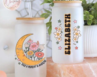 Personalized Take a Moment to Breathe Tumbler, Custom Mental Health Self Love Glass Cup Gift, Inspirational Mental Health Self Love Cup Gift