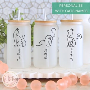 Personalized Cats Name Tumbler, Custom Gift For Cat Dad Cat Mom Cats Owner Frosted Glass Can Cup, Cat Lover Gift, Cat Dad Cup Cat Mom Gift
