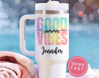 Vaso de vacaciones personalizado, vaso de verano personalizado de 40 oz, vaso de vacaciones familiares en la playa, regalos para vacaciones familiares, vaso de viaje para la playa