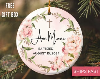 Personalized Girl Baptism Ornament, Custom Christening Keepsake Baby’s First Baptism Gift Religious Dedication Ornament Baby Girl Ornament