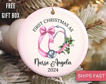 Personalized Nurse Ornament, First Christmas Nurse Ornament Nurse Thank you gift New nurse  Christmas Hospital gift Medical student Ornament