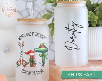 Personalized Hair Stylist Tumbler, Custom Hair Dresser Frosted Glass Cup, Barber Salon Hair Stylist Coffee Cup Gift For Salon HairStylist
