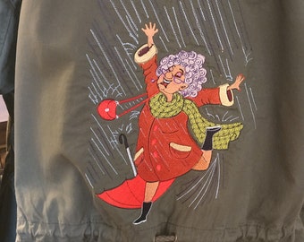 Lady Rain Dance Machine Embroidery Design Funny Grandma