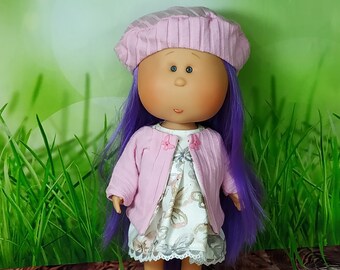 Pink Jacket Beret for Doll Mia Butterfly Cotton Dress purple Strip[ed Coat