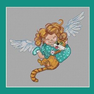 Girl Cat Cross Stitch Pattern X-Stitch Angel&#39;s Love Friends Forever Pattern-PDF pattern Angel Princess