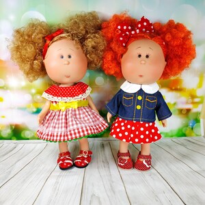 Dress for Doll Mia 12'' Red Polka Dots Plaited Mustard White Set Panty