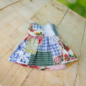 Patchwork dress for dolls Mia 9&#39;&#39; and 12&#39;&#39; Pippa pink blue yellow