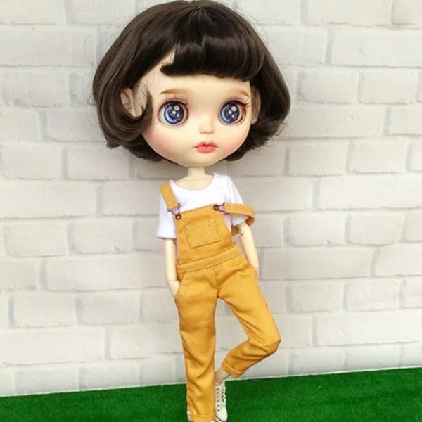 Overalls Top for doll Blythe Denim Pants Mint Pink