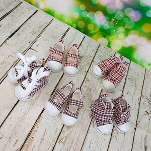 Shoes for doll Mia 12&#39;&#39; Plaid Red-black Burgundy-black