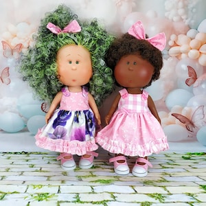 Dress for doll Mia 9'' and 12'' Pippa  Paola Reina 12.5'' Ruby Red FF 14.5''pink purple flowers Handmade