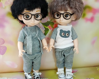 Doll Boy Blond Hair in Glasses 15'' Smile Fashion Outfits Toy Gift White Angel Cute Baby Black Ash Haired
