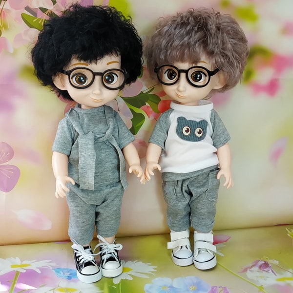 Doll Boy Blond Hair in Glasses 15'' Smile Fashion Outfits Toy Gift White Angel Cute Baby Black Ash Haired