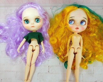 Blythe Matte Doll Cabello Verde Amarillo 12'' T 1/6 Blythe Personalización cara BJD Regalo