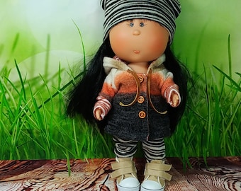 Coat hat pants for Doll Mia 12''  Grey Orange Coat Pants Handmade
