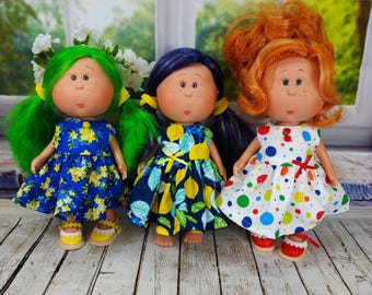Dress for doll Mia 9'' and 12'' lemon Polka Dots