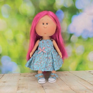 Blaues Kleid im rosa Blumen Muster für Puppe Mia Pippa Paola Reina Galoob Baby Face Ruby Red FF