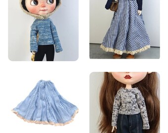 Falda Azul Jersey Gris para muñeca Blythe