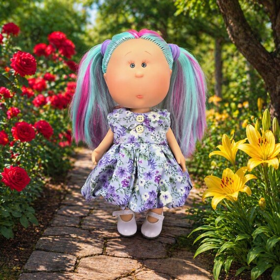 dressed to the nines perfect blue eyes Doll Mia 12'' Handmade dress from d'Onil pink hair lavender dress Navy e ning Gn gift for father Size:Big Kids - G7 Girls  Size 7