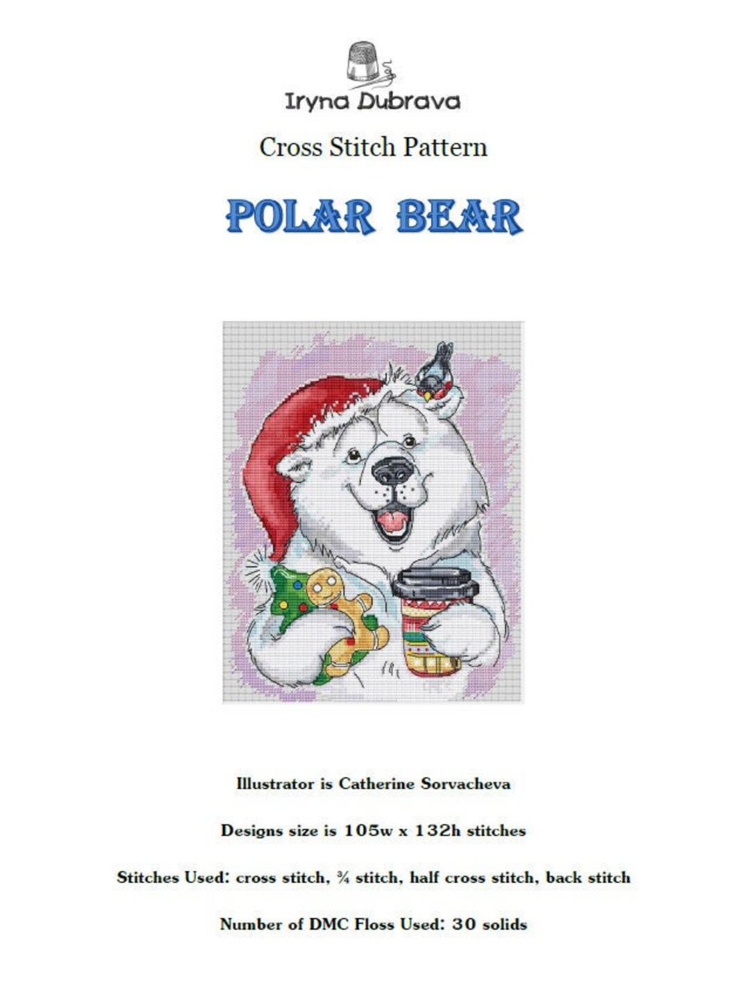 Polar Bear Cross Stitch Pattern Xstitch Christmas Tree Cup of Coffee