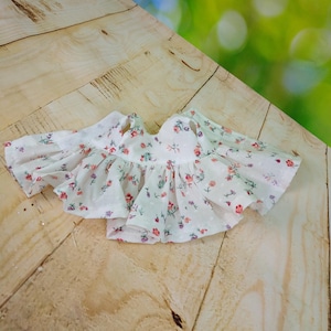 White muslin dress for doll Mia Paola Reina Pippa Ruby Red FF red flowers