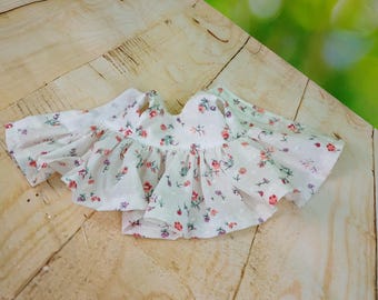 White muslin dress for doll Mia Paola Reina Pippa Ruby Red FF red flowers