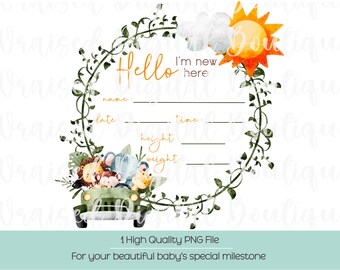 Safari Animals Baby Stats PNG: Jungle Milestone (Digital Download)