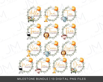 Safari Animals Baby Milestone PNG Bundle (Digital Download)