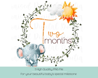 Safari Animals 2 Month Baby Milestone PNG (Digital Download)