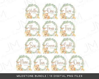 Woodland Creatures Baby Milestone PNG Bundle (Digital Download)
