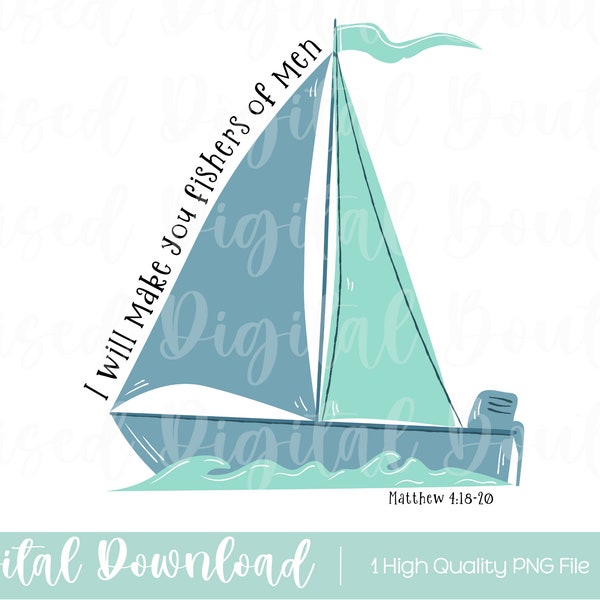 I Will Make You Fishers Of Men PNG | Christian Kids Song PNG, Matthew 4 19, Kids Shirt, Christian Child Clipart, Bible Verse Sublimation PNG