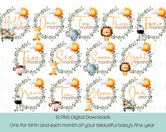 Safari Animals Baby Monthly Milestone PNG (Digital Download)