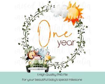 Safari Animals First Birthday PNG: Jungle Theme (Digital Download)