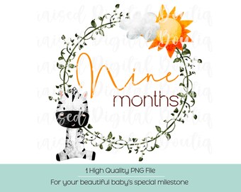 Safari Animals 9 Month Baby PNG: Zebra Clipart (Digital Download)