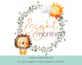 Safari Animals 8 Month Baby PNG: Jungle Lion Clipart (Digital Download)