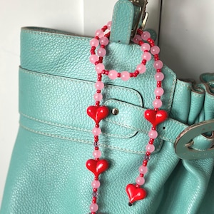 Pink and Red Heart Long Beaded Bag Charm