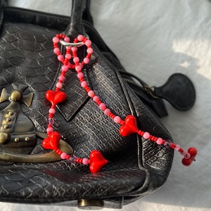 Stylish Pink Red Heart Long Beaded Bag Charm