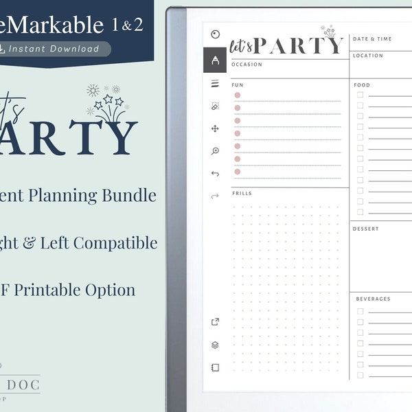 reMarkable 1 & 2 Party Event Planner | Left and Right Hand | Birthday Shower Retirement Anniversary Planner | PDF Printable