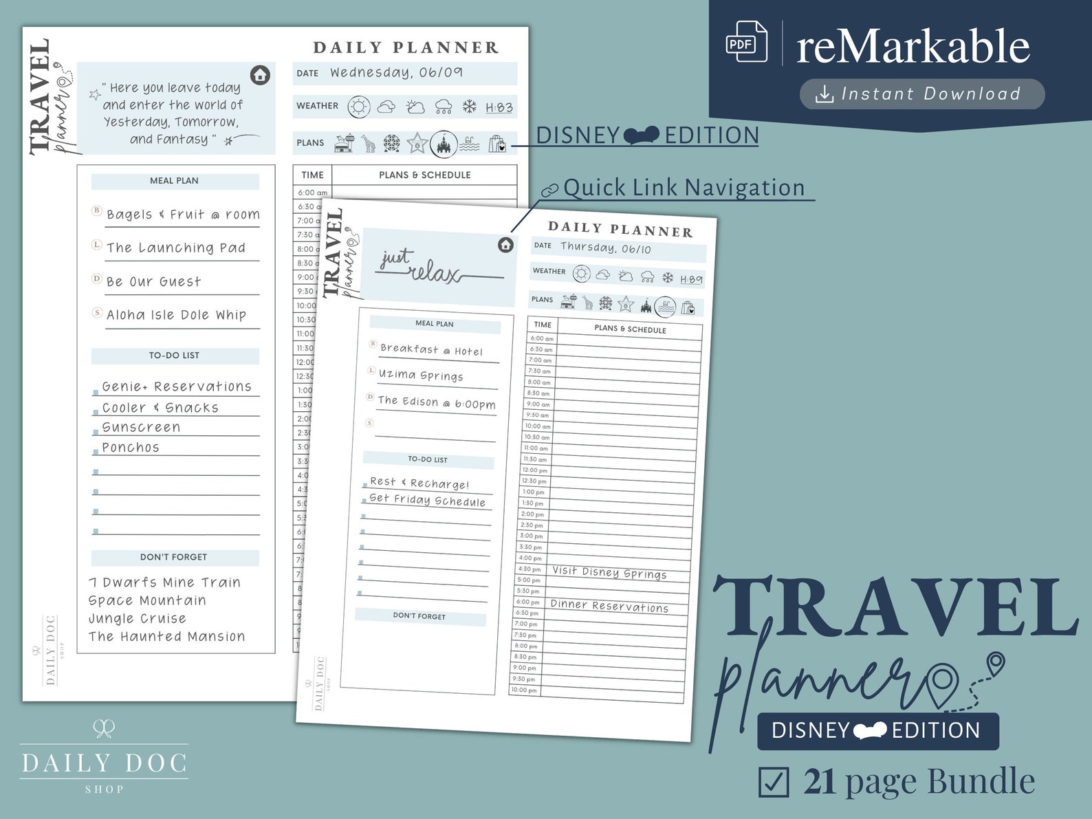 Remarkable 1 &amp; 2 Travel Planner WDW Edition PDF Printable Travel Planner - Etsy