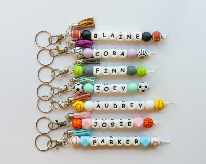 Personalized Sport Name Keychain, Kids Sport Backpack Keychain, Silicone Name, Custom Name Keychain, Soccer Football Volleyball Keychain